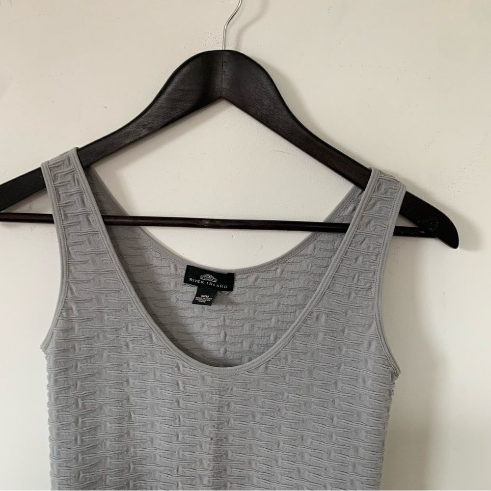 River Island Gray Ribbed Bodycon Midi Dress Stretchy Sleeveless Minimalist - Picture 8 of 8